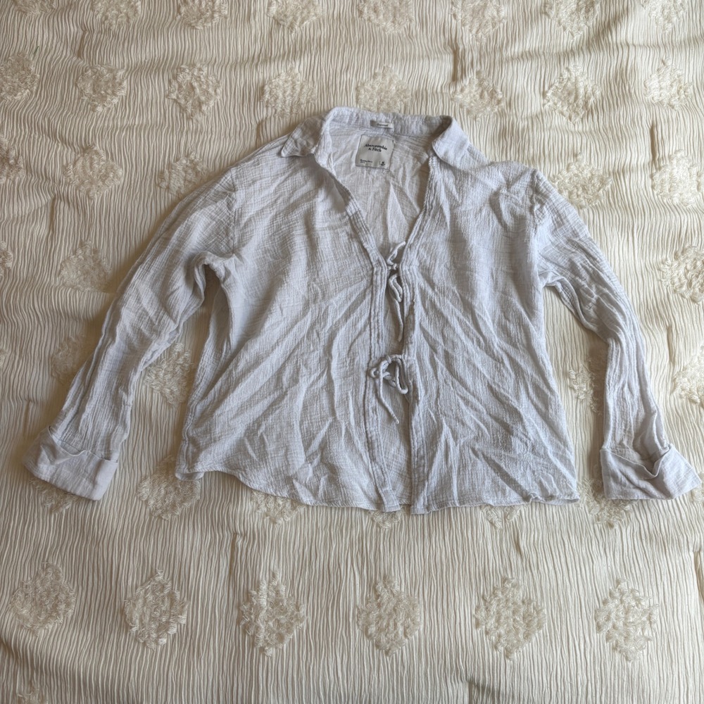 Abercrombie & Fitch White Gauze Tie Front Top Oversized Boho Coastal Medium